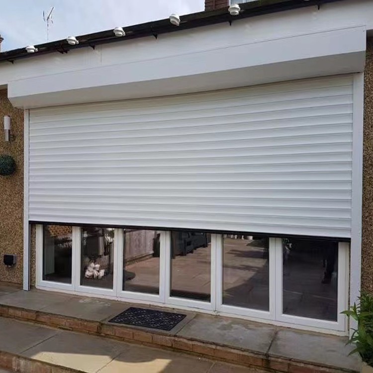 Aluminum electric security shutter door for residential exterior use